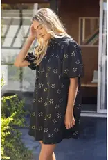 High Neck Tie Back Metallic Floral Print Dress