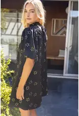 High Neck Tie Back Metallic Floral Print Dress