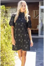 High Neck Tie Back Metallic Floral Print Dress