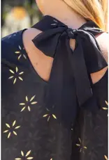 High Neck Tie Back Metallic Floral Print Dress