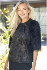 Textured Feathered Sleeve Metallic Stripe Top
