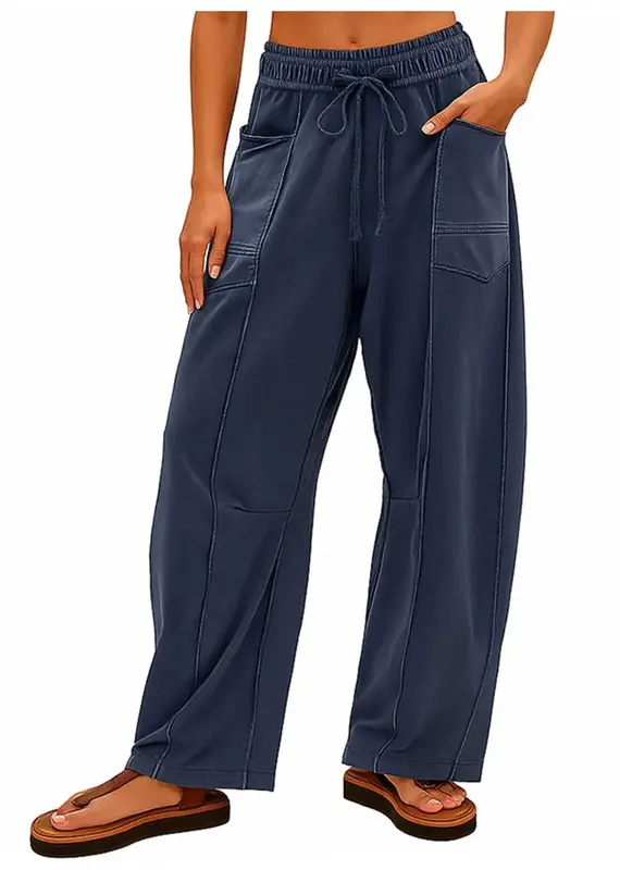 Barrel Pants With Stitching Detail & Elastic Waist