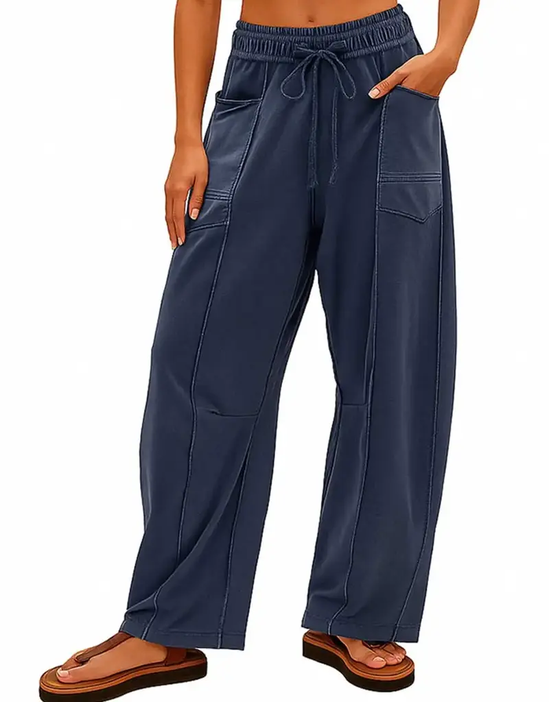 Barrel Pants With Stitching Detail & Elastic Waist