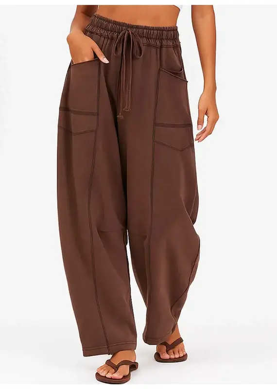 Barrel Pants With Stitching Detail & Elastic Waist