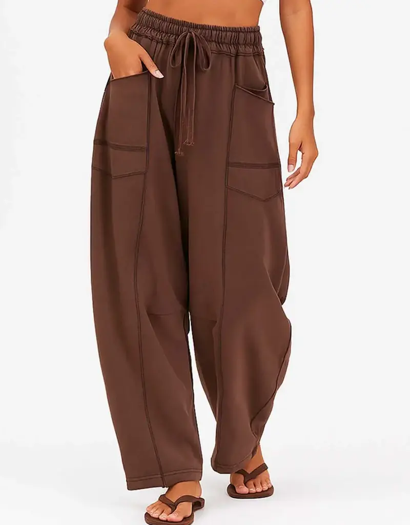 Barrel Pants With Stitching Detail & Elastic Waist