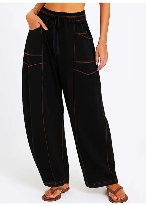 Barrel Pants With Stitching Detail & Elastic Waist