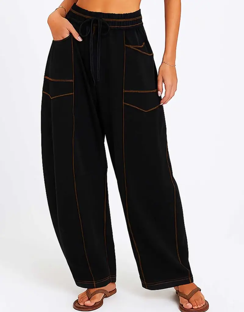 Barrel Pants With Stitching Detail & Elastic Waist