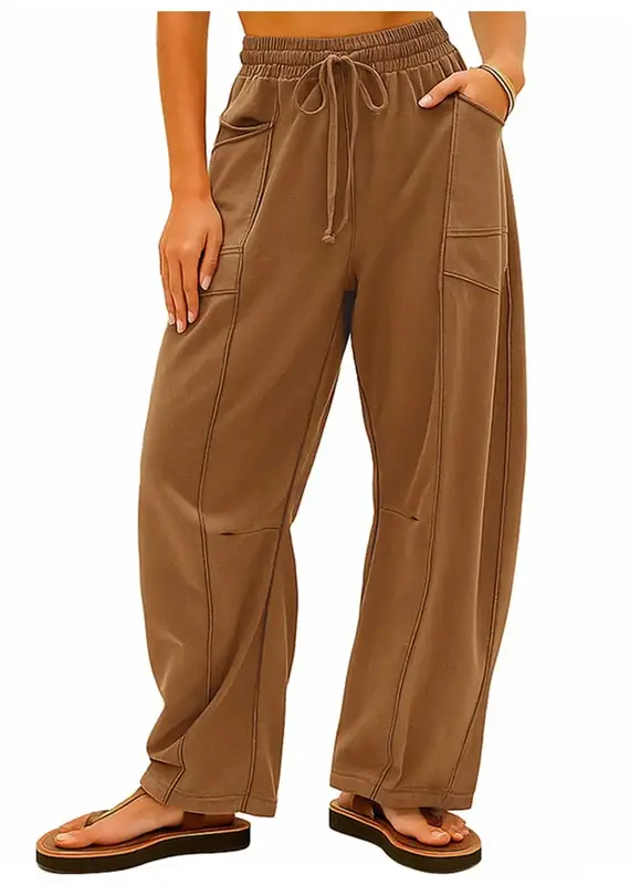 Barrel Pants With Stitching Detail & Elastic Waist