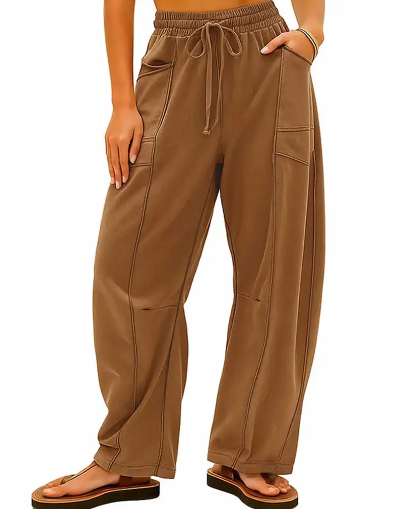 Barrel Pants With Stitching Detail & Elastic Waist
