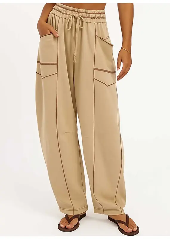 Barrel Pants With Stitching Detail & Elastic Waist