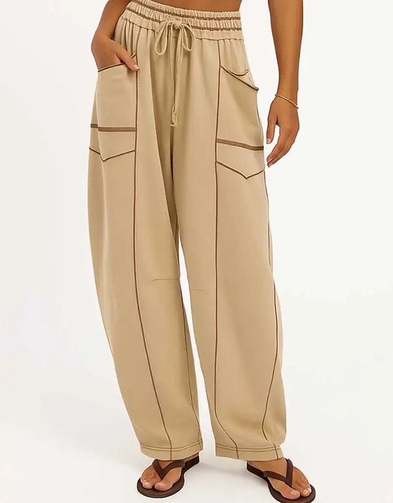 Barrel Pants With Stitching Detail & Elastic Waist