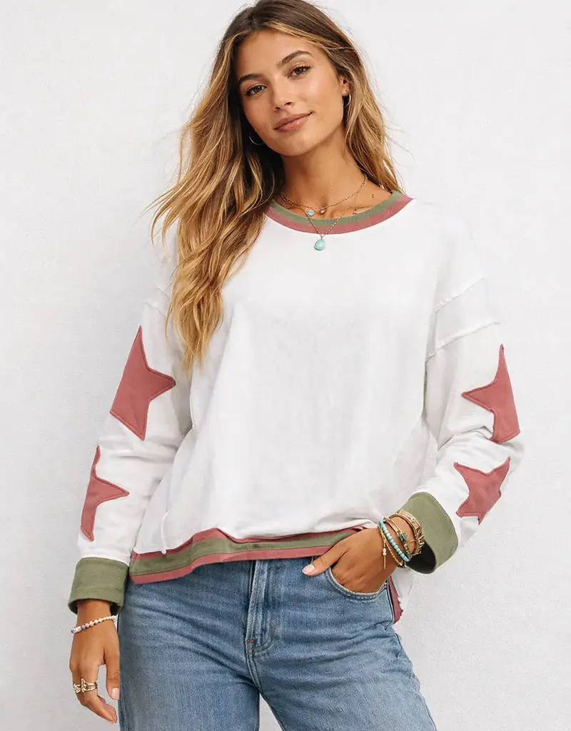 Everyday Lightweight Sweatshirt W/Star Patch Detail on Sleeves