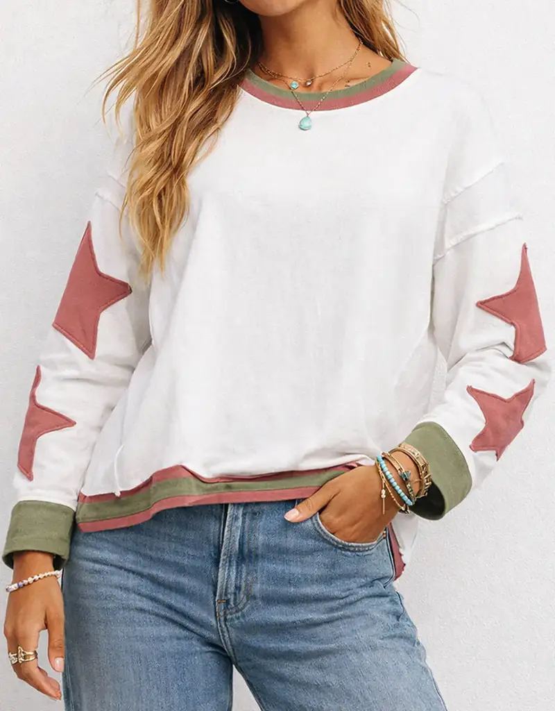 Everyday Lightweight Sweatshirt W/Star Patch Detail on Sleeves