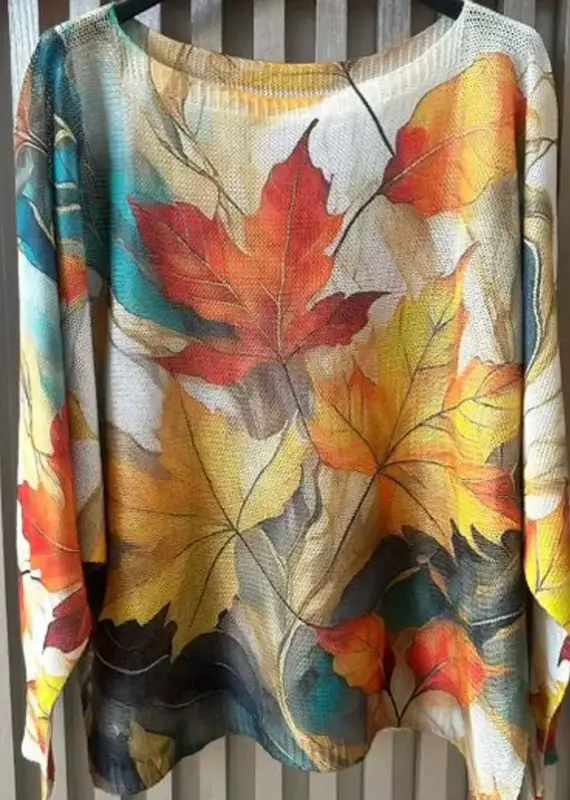 Fall Leaves Lighitweight Knit Sweater - Cream - Made in Italy