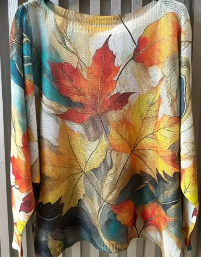 Fall Leaves Lighitweight Knit Sweater - Cream - Made in Italy