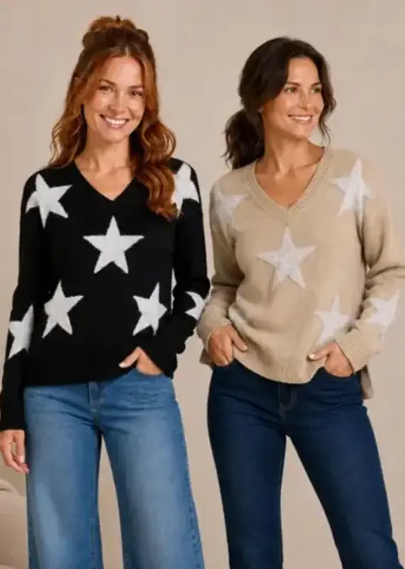 Star Jacquard V-Neck Sweater