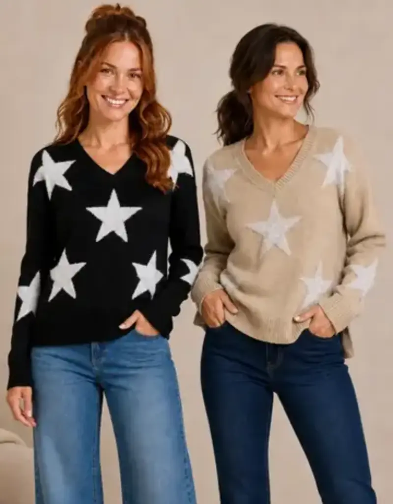 Star Jacquard V-Neck Sweater