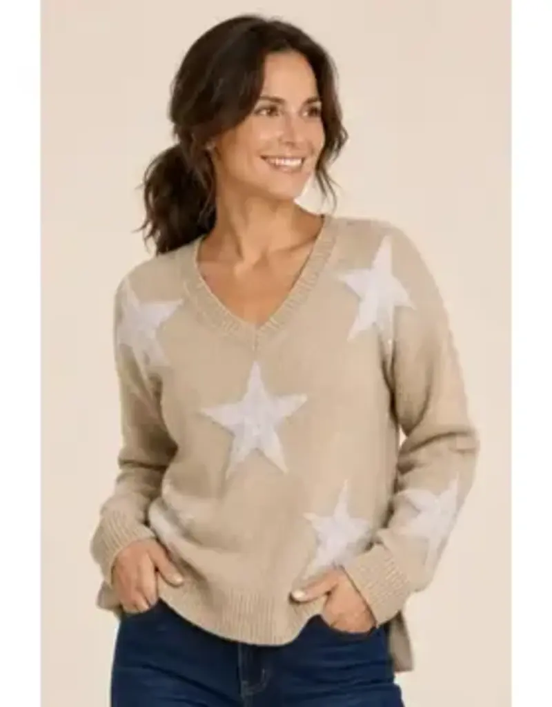 Star Jacquard V-Neck Sweater