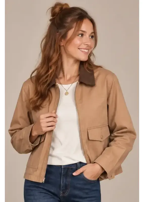 Twill Barn Jacket W/ Corduroy Trim Collar