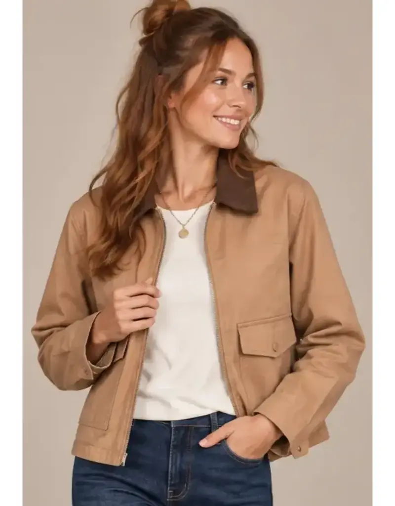 Twill Barn Jacket W/ Corduroy Trim Collar