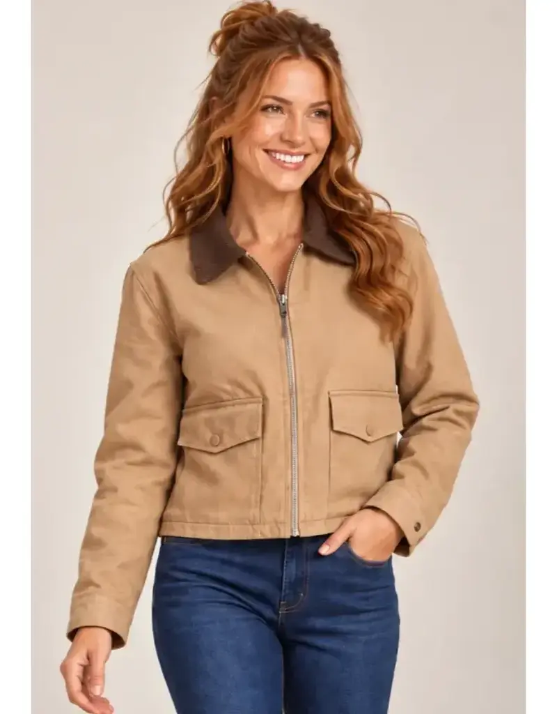 Twill Barn Jacket W/ Corduroy Trim Collar
