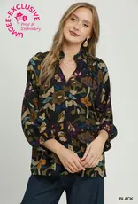 Pamela Floral Print Split Neck Top