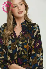 Pamela Floral Print Split Neck Top