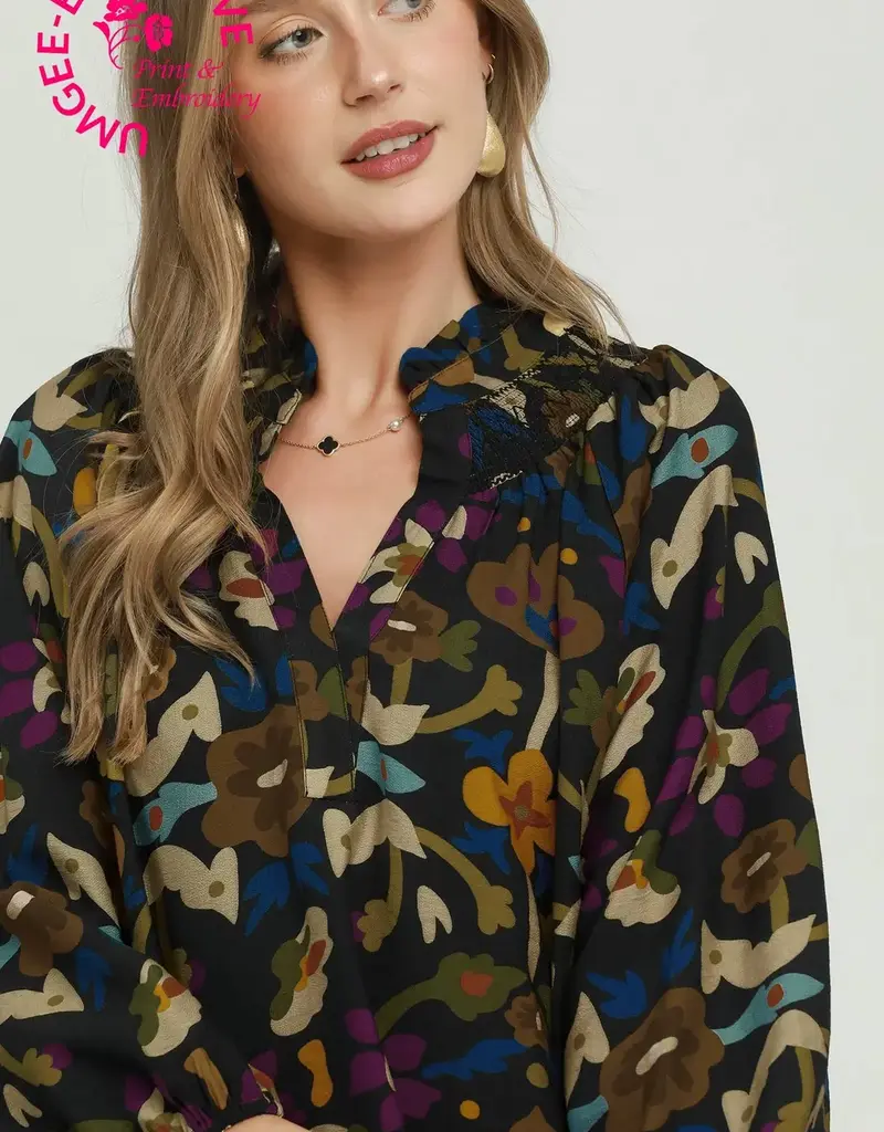 Pamela Floral Print Split Neck Top
