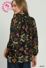 Pamela Floral Print Split Neck Top