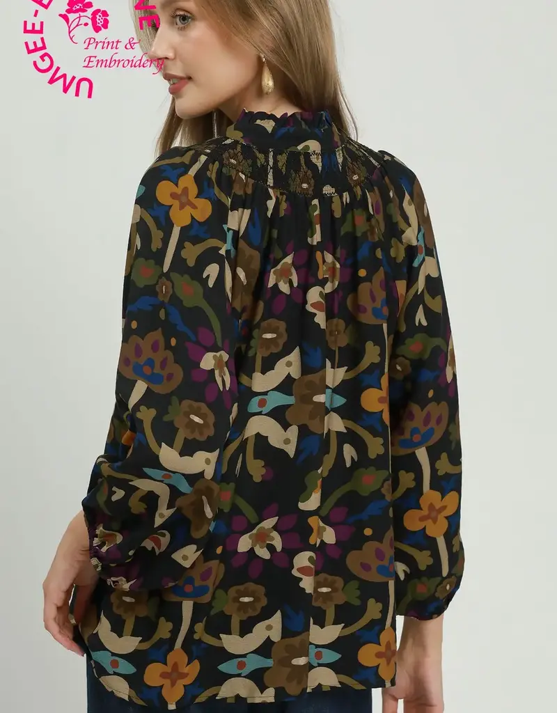Pamela Floral Print Split Neck Top