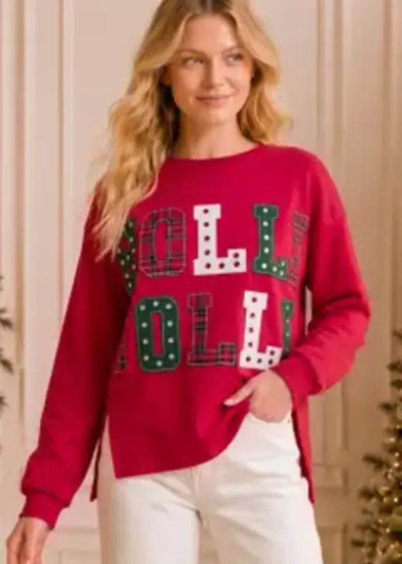 Holly Jolly Patchwork Applique Holiday Sweatshirt Available in Red & Green
