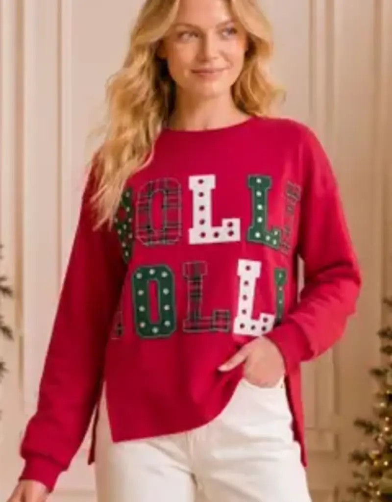 Holly Jolly Patchwork Applique Holiday Sweatshirt