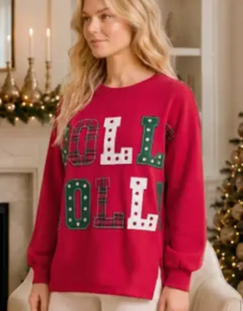 Holly Jolly Patchwork Applique Holiday Sweatshirt