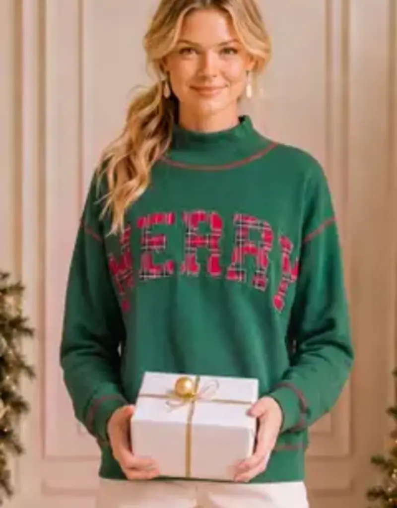 Merry Plaid Patch Holiday Sweatshirt