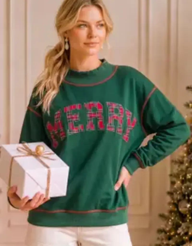 Merry Plaid Patch Holiday Sweatshirt