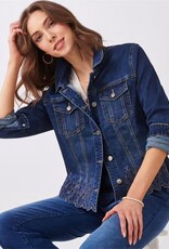 CHARLIE PAIGE Denim Jacket W/Scalloped Embroidery Hem
