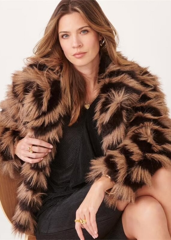 Charlie Paige Striped Faux Fur Jacket