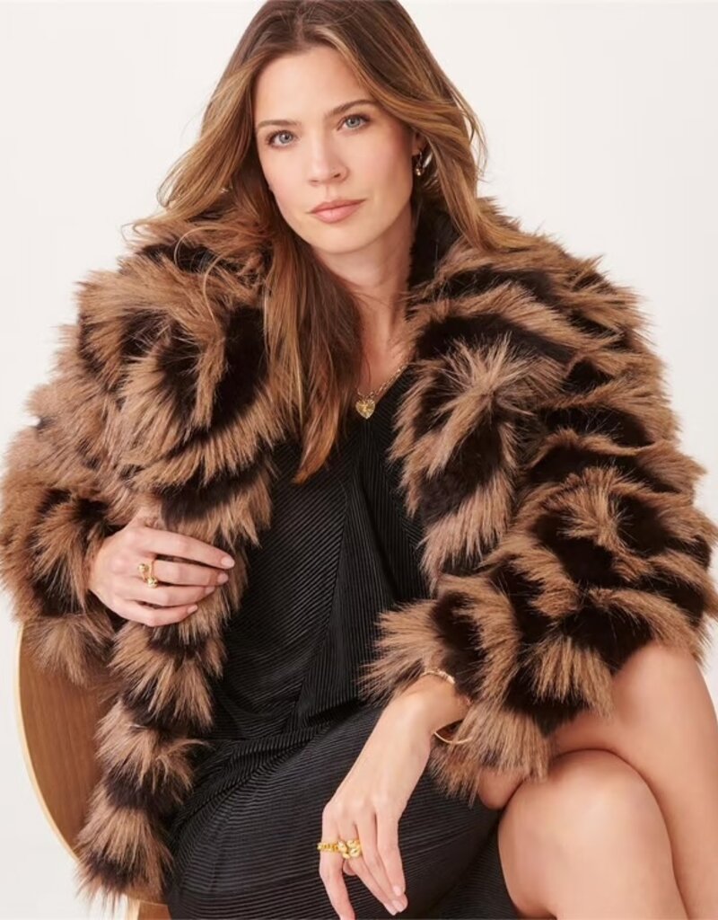 Charlie Paige Striped Faux Fur Jacket