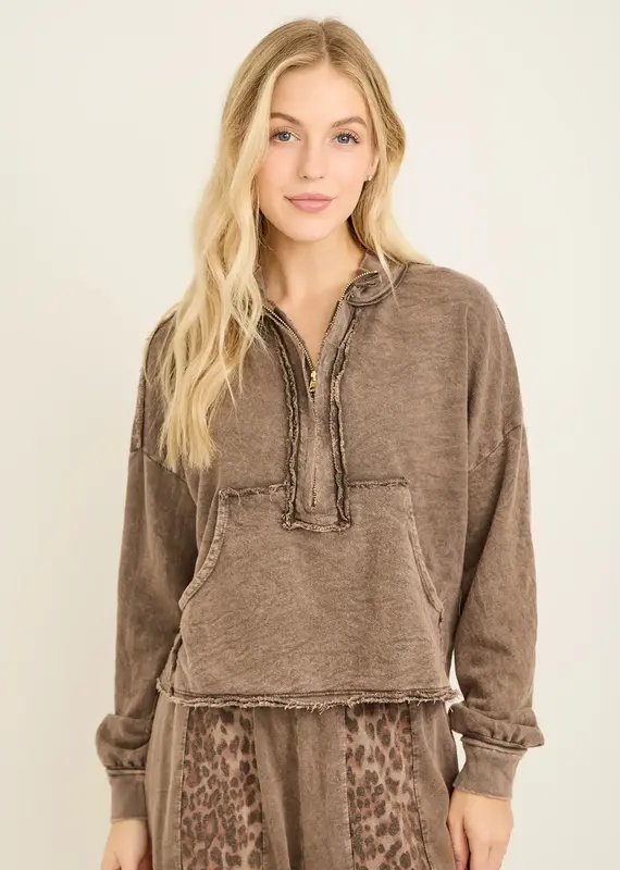 Hannah Half-Zip Kangaroo Pocket Top