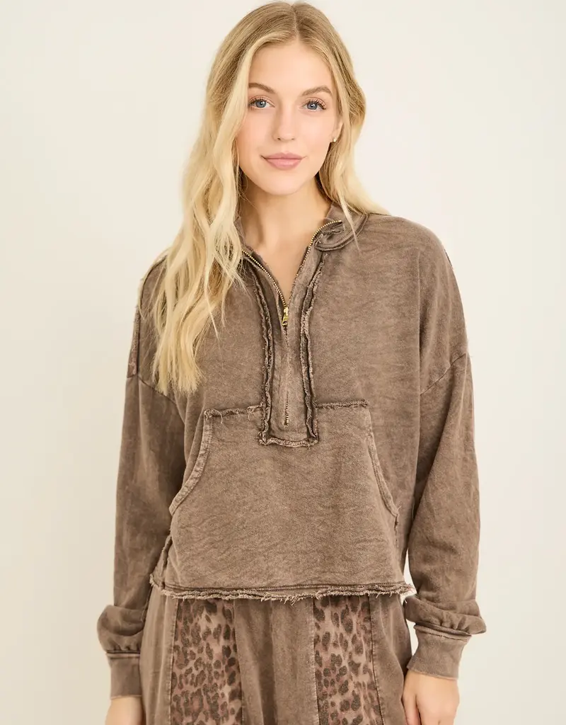 Hannah Half-Zip Kangaroo Pocket Top