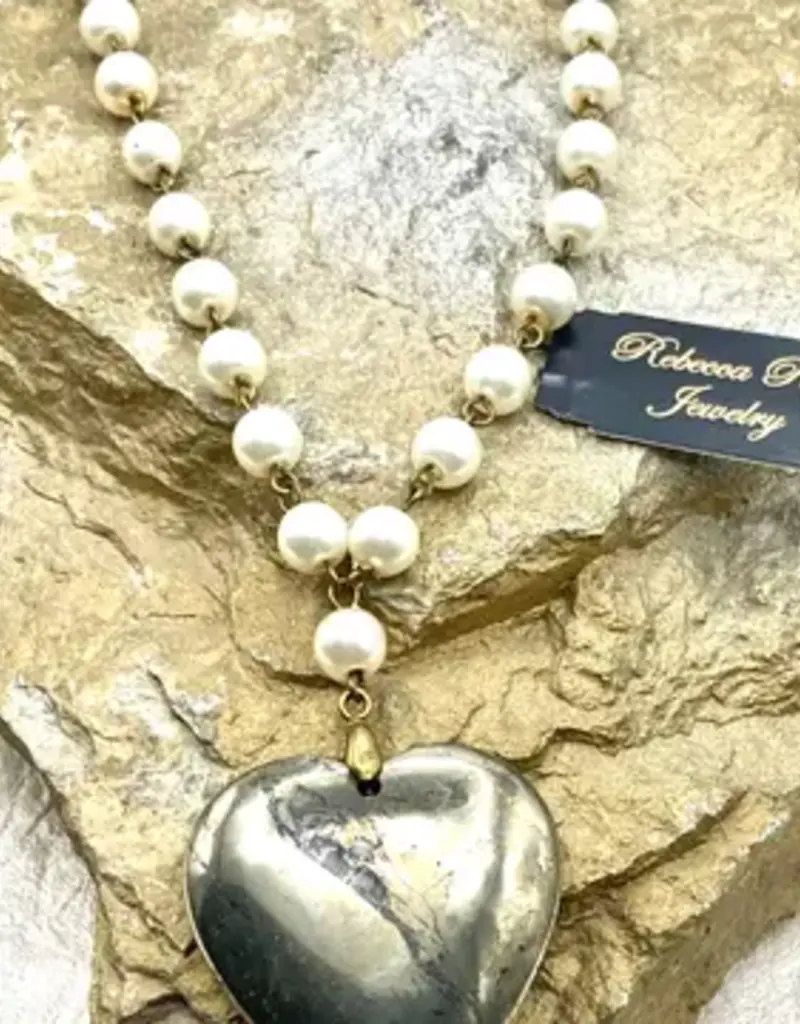 Boho Natural Stone Heart Pyrite Statement Necklace