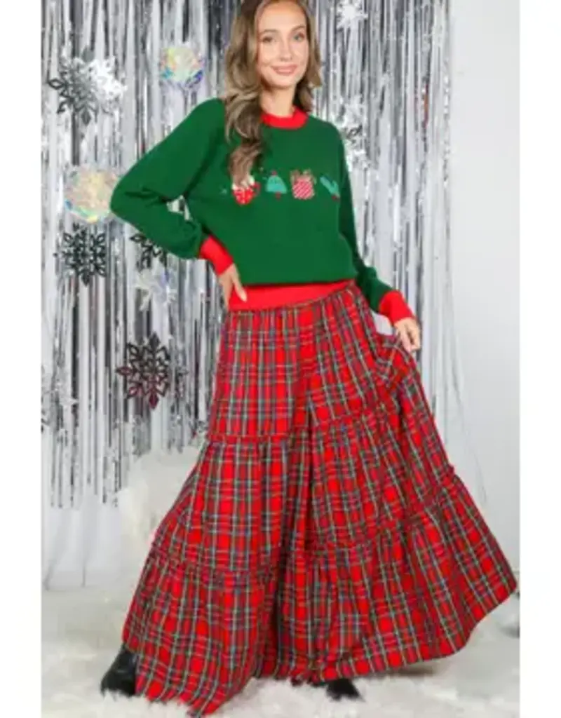Mary Maxi Tiered Palazzo Plaid Pant