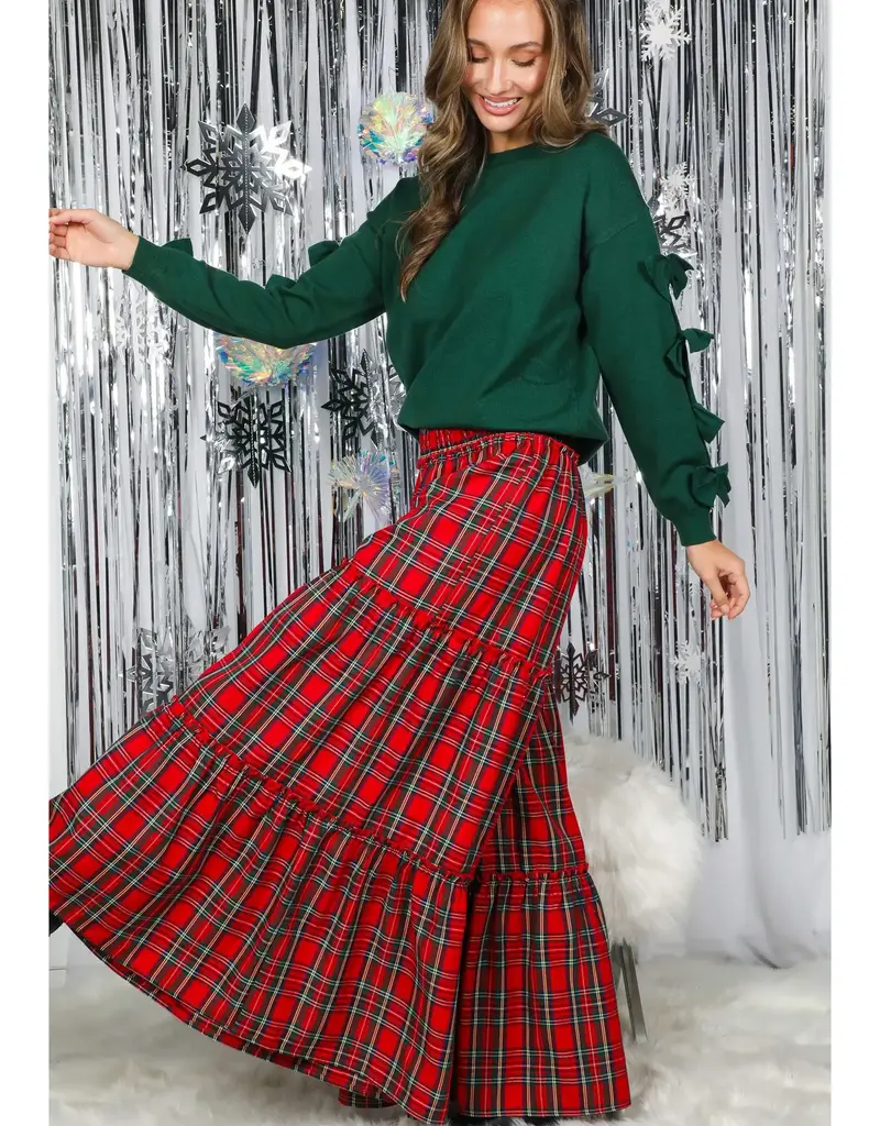 Mary Maxi Tiered Palazzo Plaid Pant