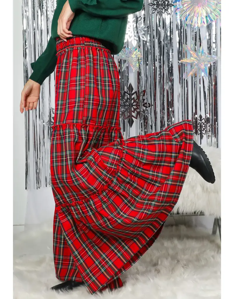 Mary Maxi Tiered Palazzo Plaid Pant