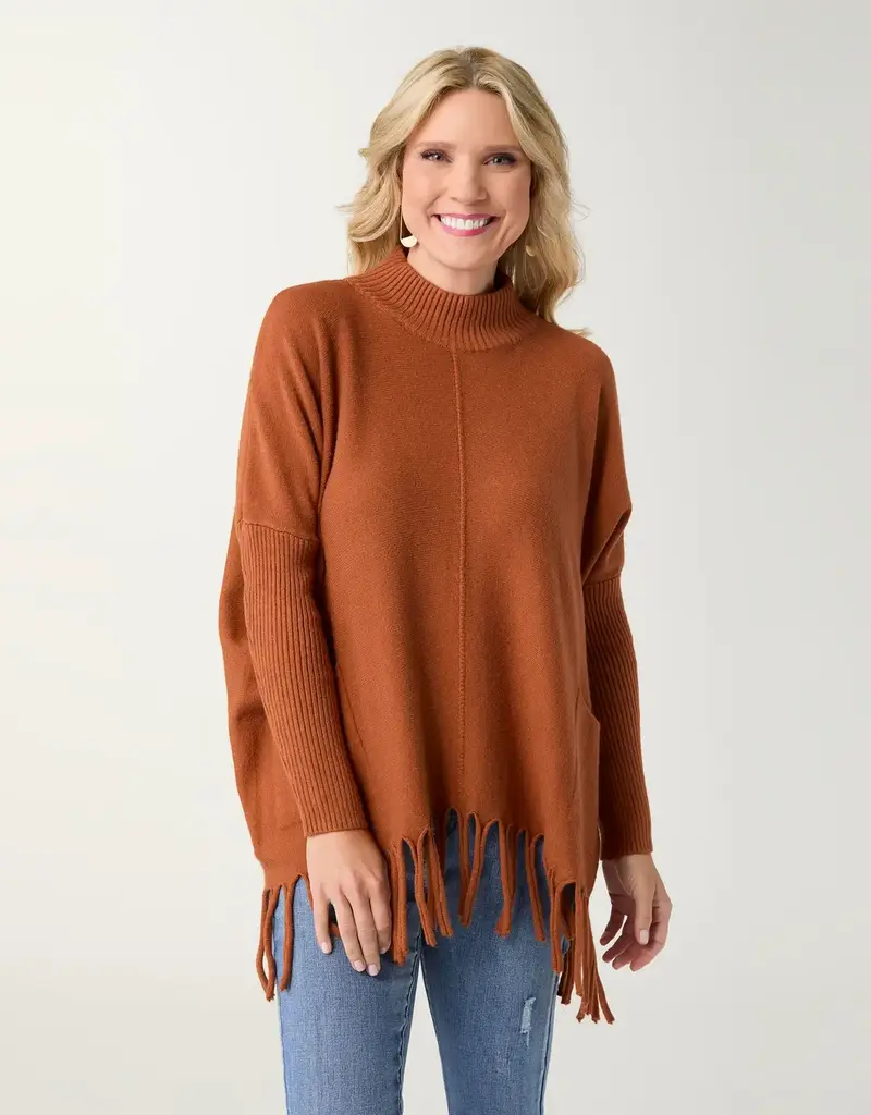 Heavenly-Luxe Flowy Mock Neck Fringe Sweater