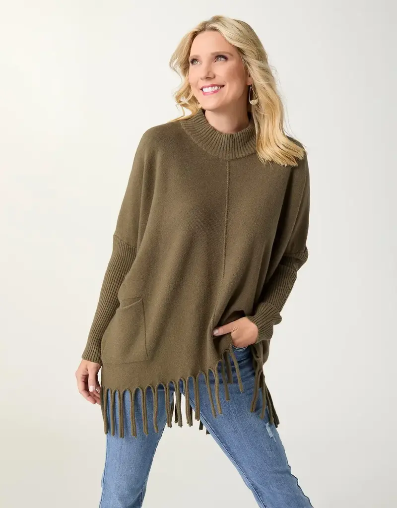 Heavenly-Luxe Flowy Mock Neck Fringe Sweater