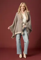 Aliyah Striped Sweater Wrap with Faux Fur