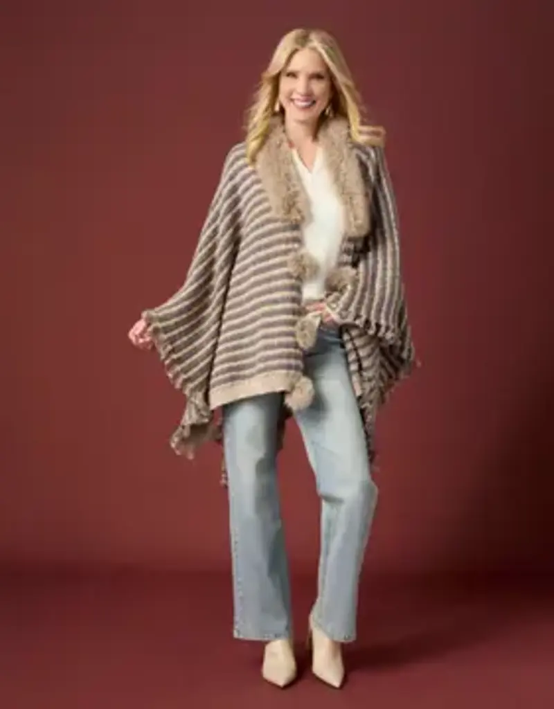 Aliyah Striped Sweater Wrap with Faux Fur