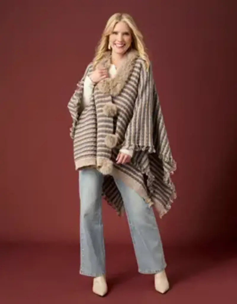 Aliyah Striped Sweater Wrap with Faux Fur