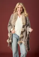 Aliyah Striped Sweater Wrap with Faux Fur